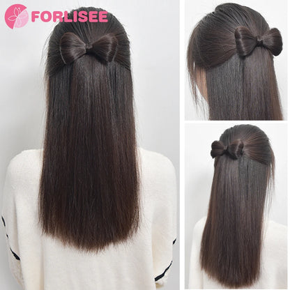 FORLISEE Synthetic Bow Wig Hair Clip Ponytail Straight Hair Half-tied Hair Accessories Natural Grab Clip Low Ponytail