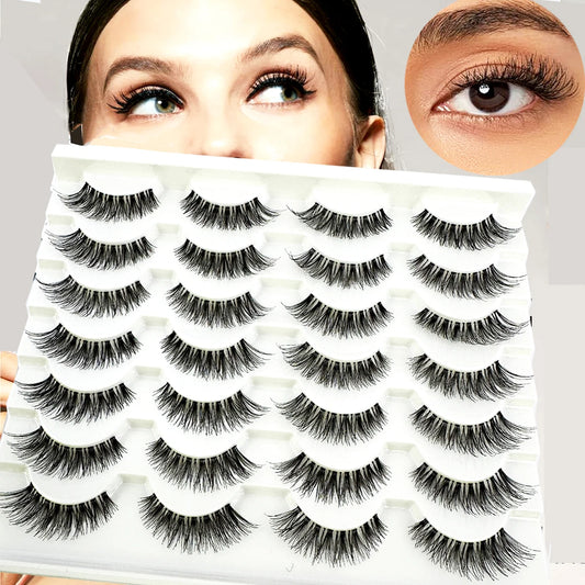 New Cat Eye Lashes Natural Look Short Lashes Wispy with Clean Band 13mm Hand-Knotted Manga False Eyelashes 14Pairs
