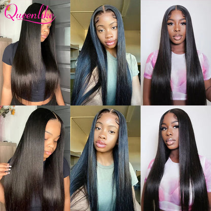 Queenlike Human Hair Bundles with A 2x6 Deep Kim HD Lace Closure 12A Hair Bundles with Closures Brazilian Raw Hair Bundles