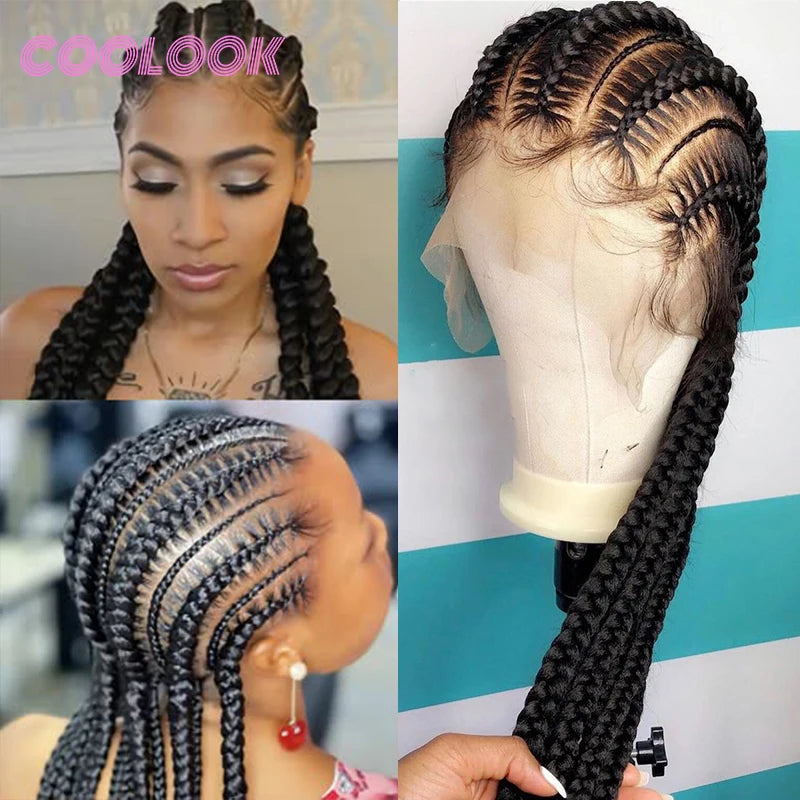 360 Full Lace Cornrow Braided Wigs For Black Women Synthetic Knotless 20" Glueless Braided Wig With Baby Hair Goddess Braids Wig