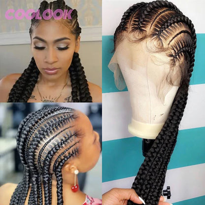 360 Full Lace Cornrow Braided Wigs For Black Women Synthetic Knotless 20" Glueless Braided Wig With Baby Hair Goddess Braids Wig
