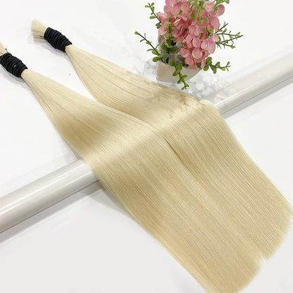 16A Vietnamese Double Drawn Human Hair Bulk Boho Braids Hair Extensions Short Hair Less Bone Straight No Weft 300g 613#