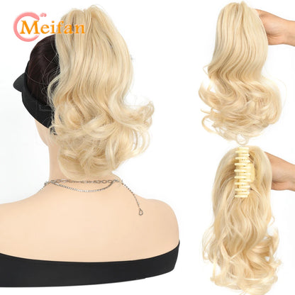Ponytail Extension Synthetic Long Claw Curly Ponytail Mixed Blonde Clip in Hair Extension Natural Looking Hairpiece for Women