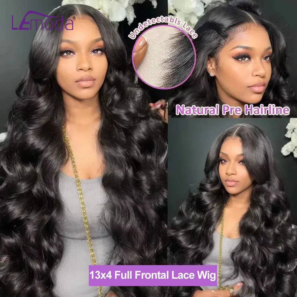 13x6 Lace Full Frontal Wigs Human Hair Body Wave 250% Density Brazilian Virgin Hair Preplucked Transparent Lace 13x4 Frontal Wig