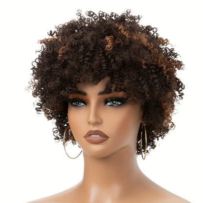 Highlight Afro Kinky Curly Human Hair Wigs for Black Women Ombre Brown Blonde Short Curly Human Hair Wig  Full Machine Wigs