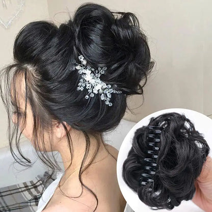 Messy Bun Hair Piece Claw Hair Bun Wig Clipped In Claw Hair Natural Wavy Curly Comb Synthetic Wig For Female