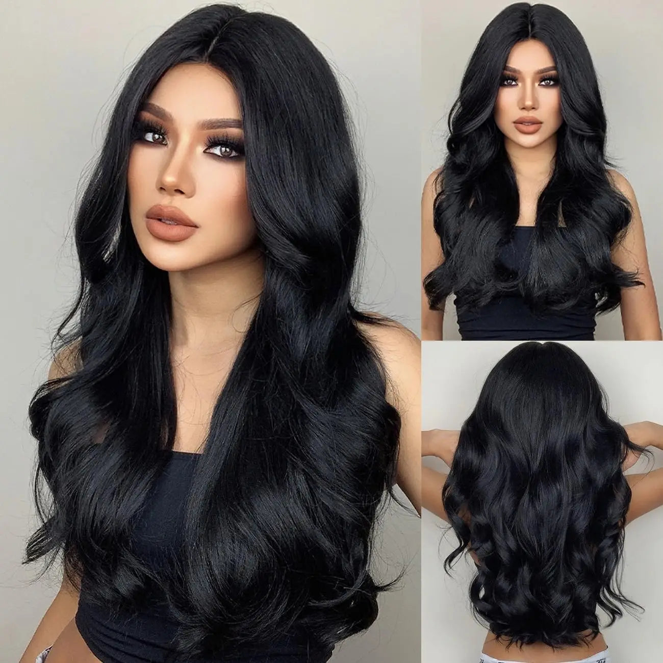 Long Black Wavy Hair Wigs for Women Natural Synthetic Curly Wig Heat Resistant Fiber Wigs for Daily Cosplay
