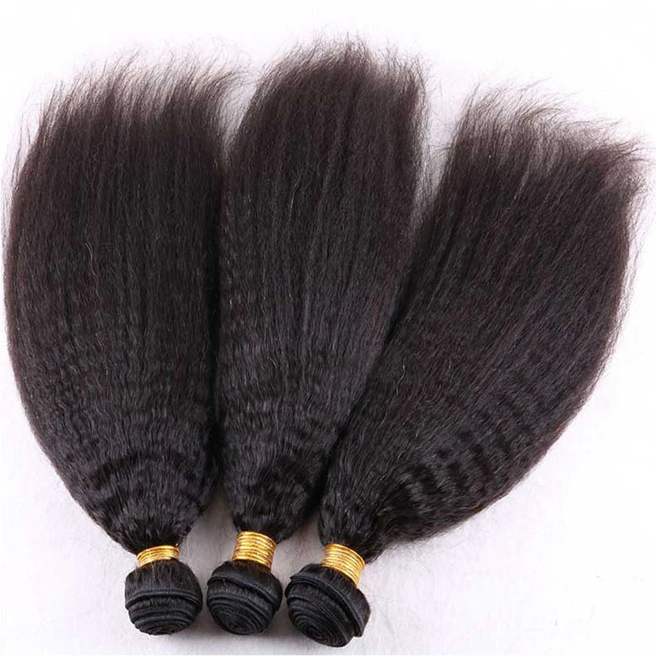 12A Raw Indian Kinky Straight 3 Bundles With Closure Human Hair Bundles With HD Frontal Yaki Straight Weave Bundles With Frontal