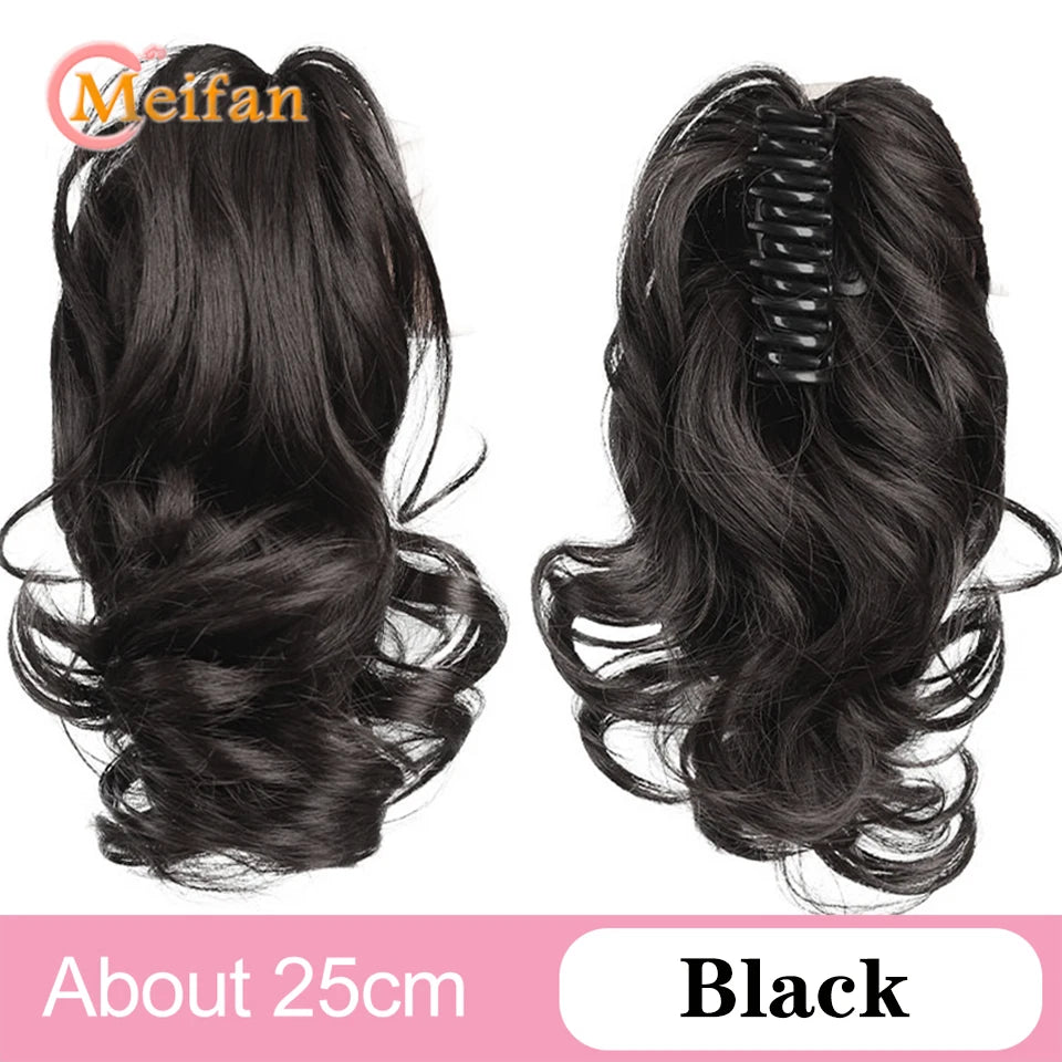 Ponytail Extension Synthetic Long Claw Curly Ponytail Mixed Blonde Clip in Hair Extension Natural Looking Hairpiece for Women
