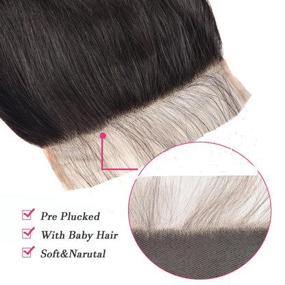 4x4 5x5 Lace Closure Straight Human Hair Top Lace Closure Preplucked Ear to Ear 13x4 Lace Frontal Transparent  Lace Closure