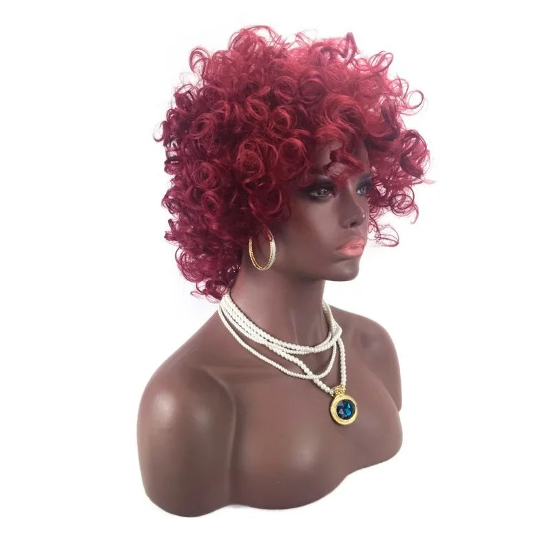 Kinky Curly Wig Short Synthetic Hair Red Wigs for Women Wave Wig