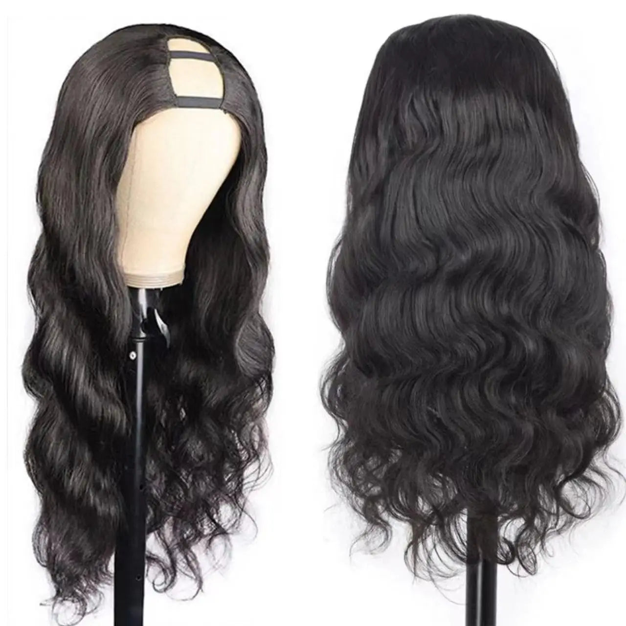 U Part Human Hair Wig Body Wave 250% Density U Part Wig Brazilian Virgin Human Hair Wig for Women 10A Full Head Clip in Half Wig