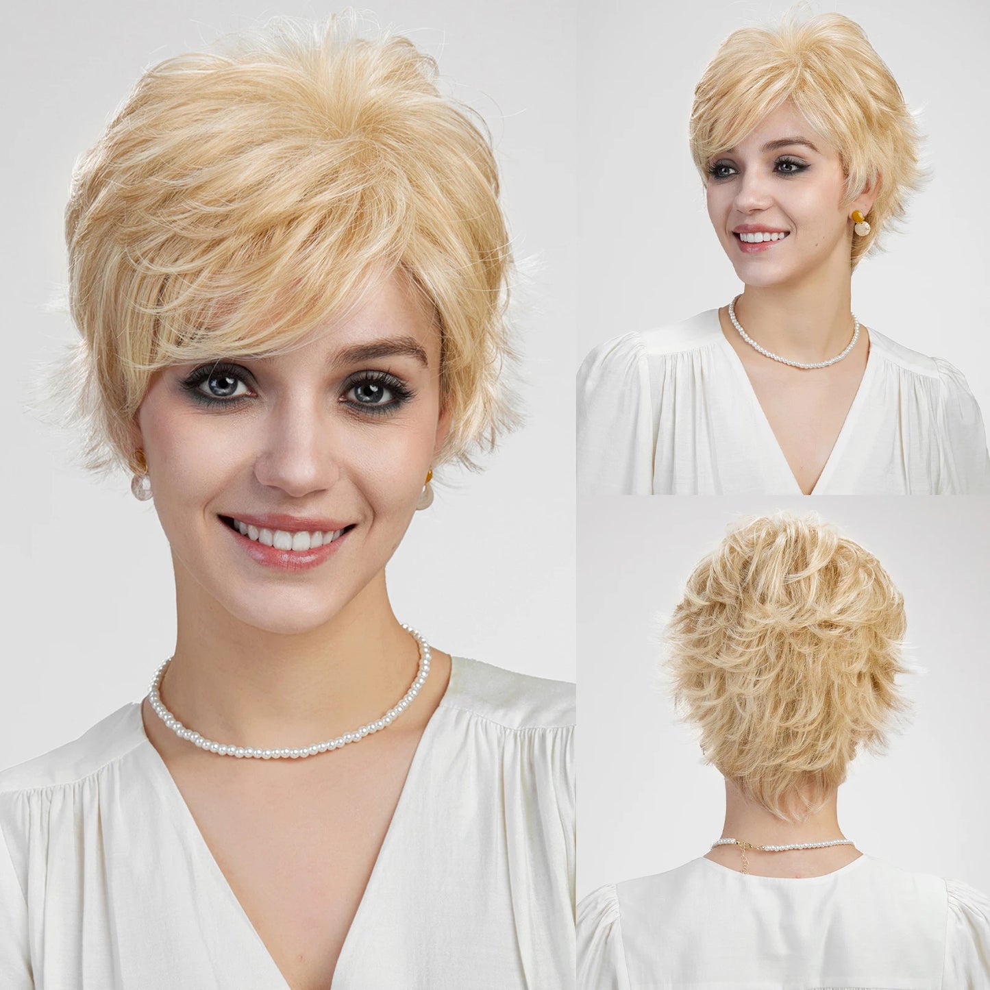 MONO Lace Hair 100% FUTURE Fiber Blonde Pixie Cut Wigs Breathable Mono Lace Front Synthetic Wig Daily Use Heat Resistant Fiber