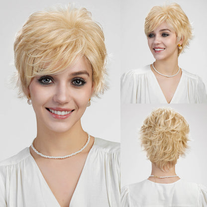MONO Lace Hair 100% FUTURE Fiber Blonde Pixie Cut Wigs Breathable Mono Lace Front Synthetic Wig Daily Use Heat Resistant Fiber