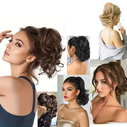Ponytail Extension Synthetic Hair 10" Claw Clip in Short Curly Wavy Ponytail Hairpiece for Women Girls Daily Use