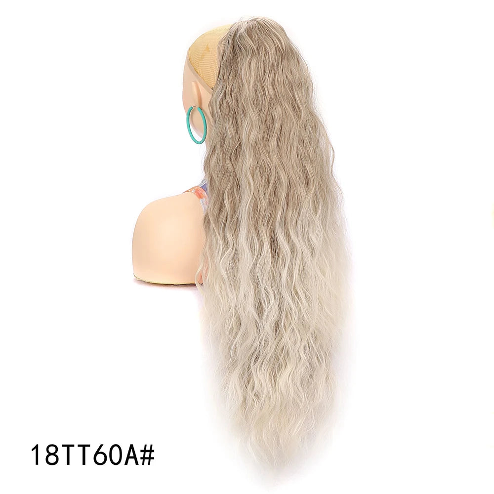 Ponytail Extension 30 Inch Extra Long Drawstring Wavy Curly Ponytails Black Brown Synthetic Fiber Fake Hair piece for Women