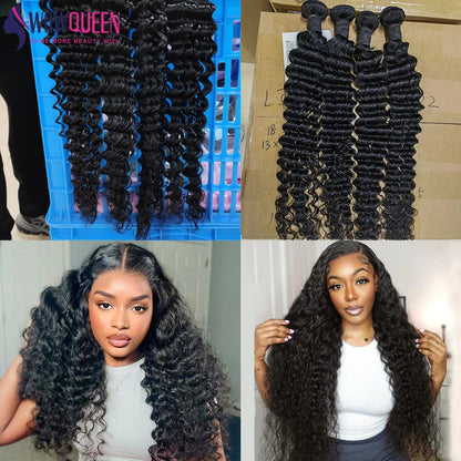 Deep Wave Human Hair Bundles 1/3/4 Bundles Deal 100% Brazilian Hair Weaves Natural 30 32 Inch Curly Raw Human Hair Extensions