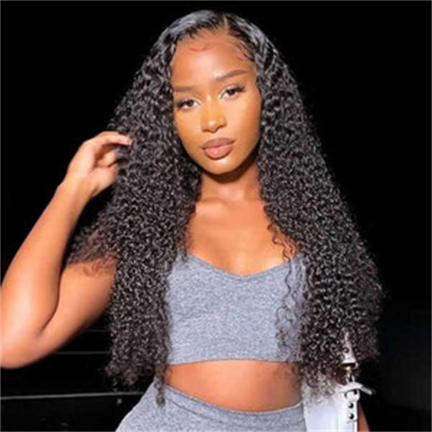 New Women's Synthetic Wig Fashionable Black Small Curly Water Ripple Corn Perm Center Parted Bangs Full Head Cover