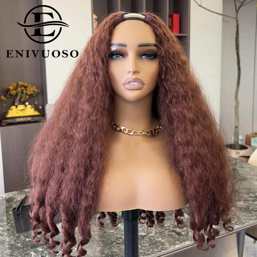 Afro Kinky Straight V Part Wigs with Bouncy Curls Short Synthetic Glueless Wigs for Black Women No Leave Out Clip in Half Wigs