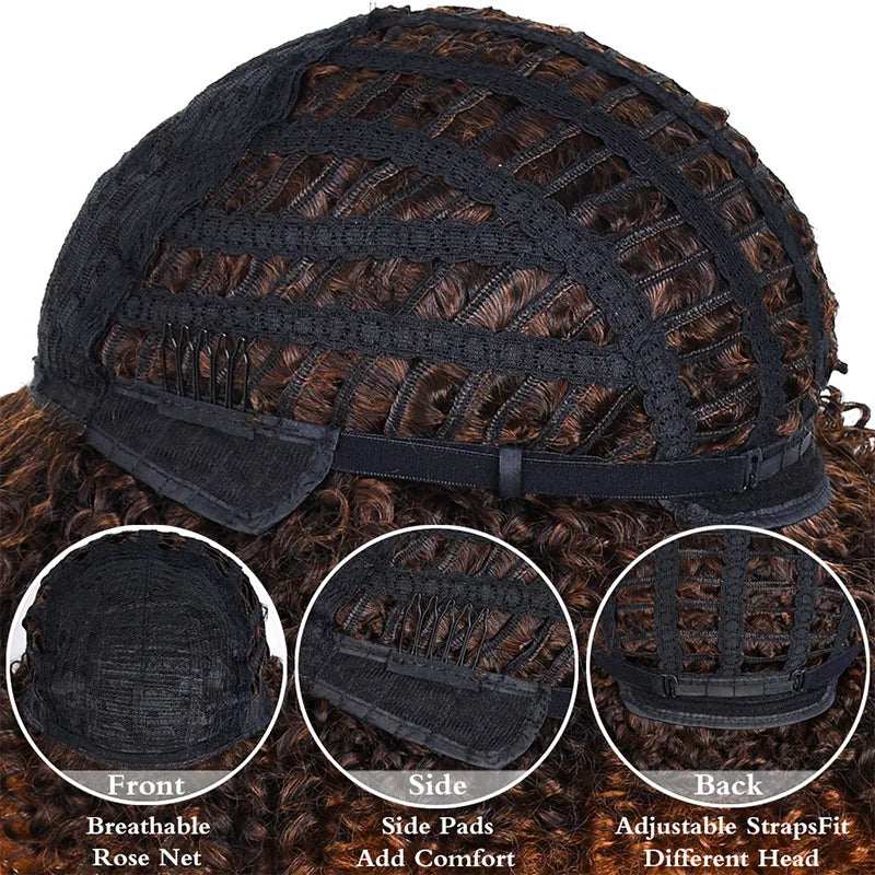 Short Afro Kinky Curly Wig With Bangs For Black Women Synthetic Ombre Glueless Colorful Wig Cosplay Party Halloween Wigs