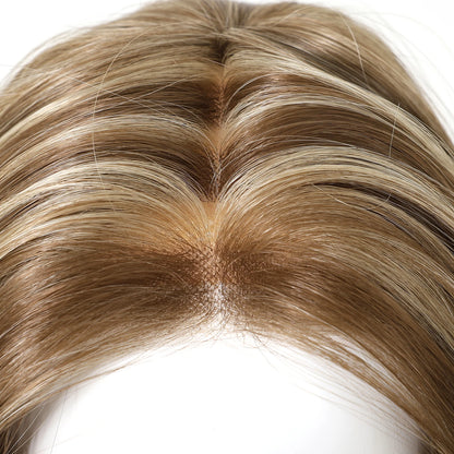 MONO Lace Frontal Synthetic Wigs Light Brown Blonde Hair Middle Length Straight Layered Wigs for White Women Daily 16inches Hair