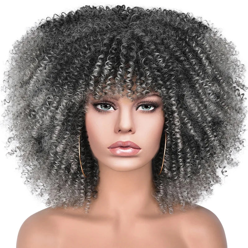 Short Afro Kinky Curly Wig With Bangs For Black Women Synthetic Ombre Glueless Colorful Wig Cosplay Party Halloween Wigs