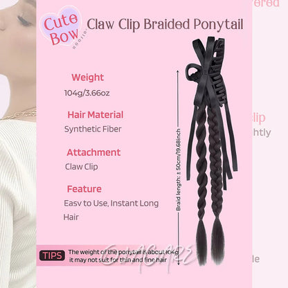 Ponytail Extension Bow Claw Curly Wavy Clip in Hairpiece Ponytail Hair Extensions Long Pony Tail Synthetic for Women Girl Daily