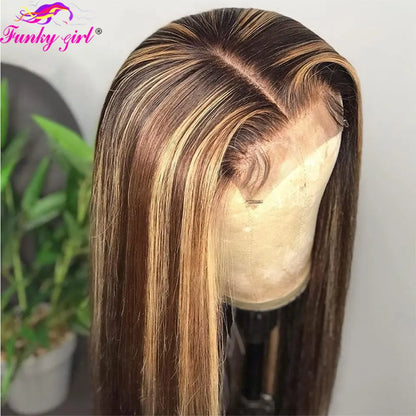 Highlight Wig Human Hair Lace Front Wig Bone Straight Blonde Ombre Color Brazilian 13X4 Lace Frontal Wigs For Women Pre Plucked