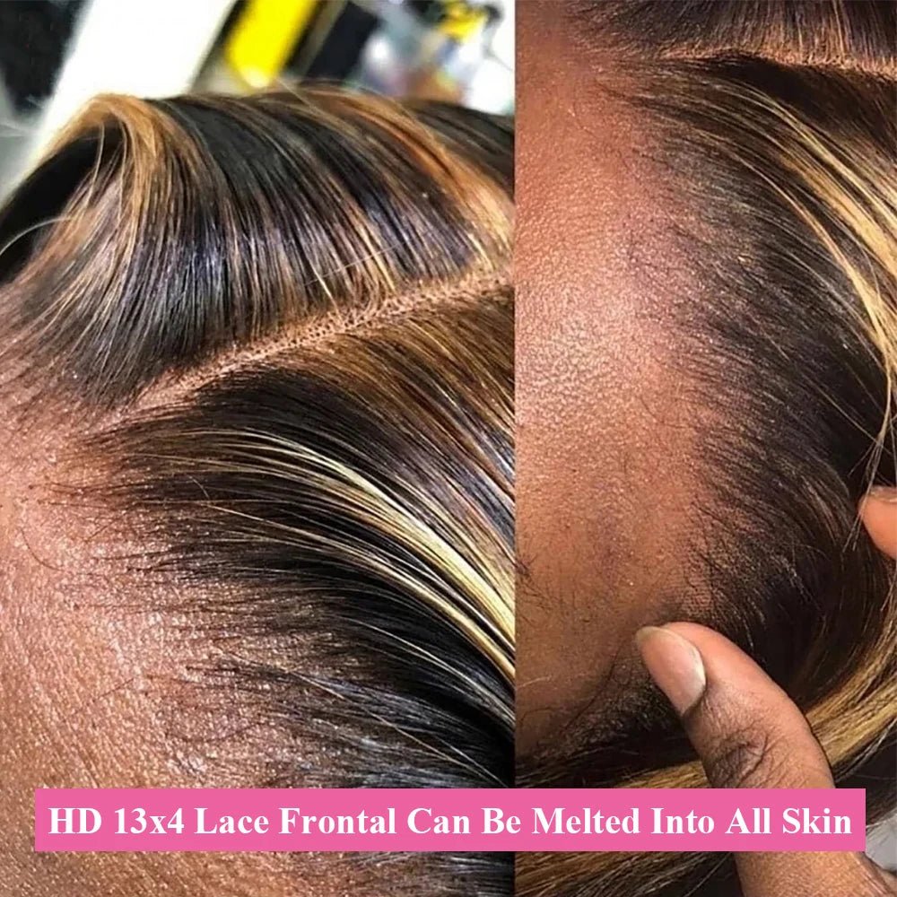 Honey Blonde Bundle With 13x4 Lace Frontal Body Wave Highlight 3 Bundles With Frontal Closure 4/27 Color Human Hair Extensions