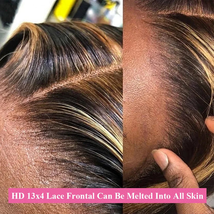 Honey Blonde Bundle With 13x4 Lace Frontal Body Wave Highlight 3 Bundles With Frontal Closure 4/27 Color Human Hair Extensions