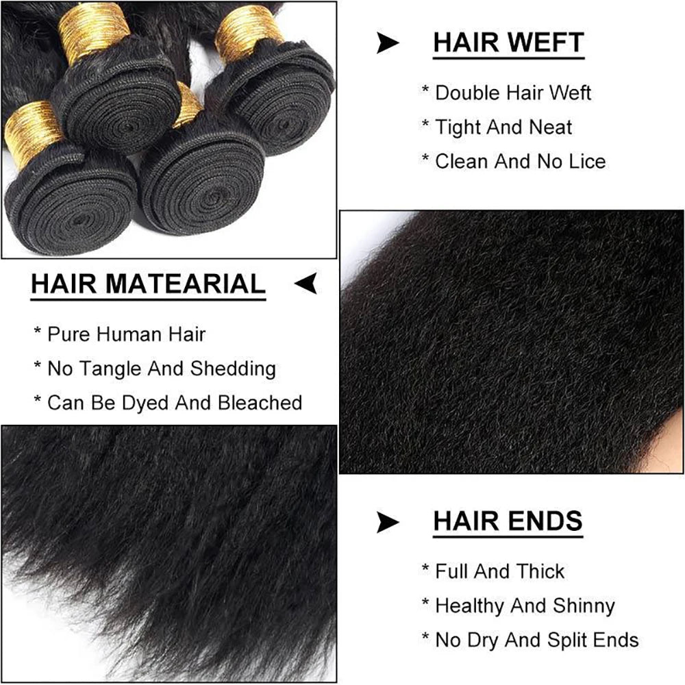Kinky Straight Hair Bundles 100% Human Hair Extensions for Woman Cheap Yaki Straight Hair 1/3/4 Bundle Deals Natural Hair Weave
