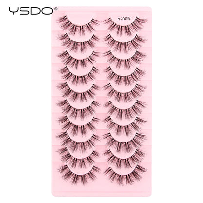 YSDO Natural Long Eyelashes 10 Pairs Wispy Soft 3D Mink Lashes Reusable Cat Eye Lashes Makeup Eyelash Extension Faux Cils