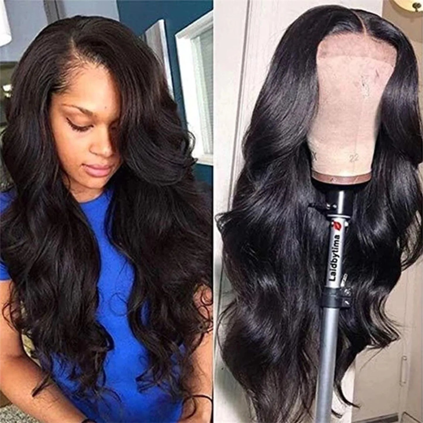 Premium Natural Black Wavy Synthetic Wig  for Women Middle Part Curly Natural Looking 22 Inch Long Full Volume
