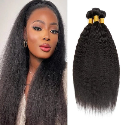 Kinky Straight Human Hair Bundles Natural Black Yaki Straight Bundles Human Hair 1/3/4 Bundles Brazilian Hair Weave Unprocessed