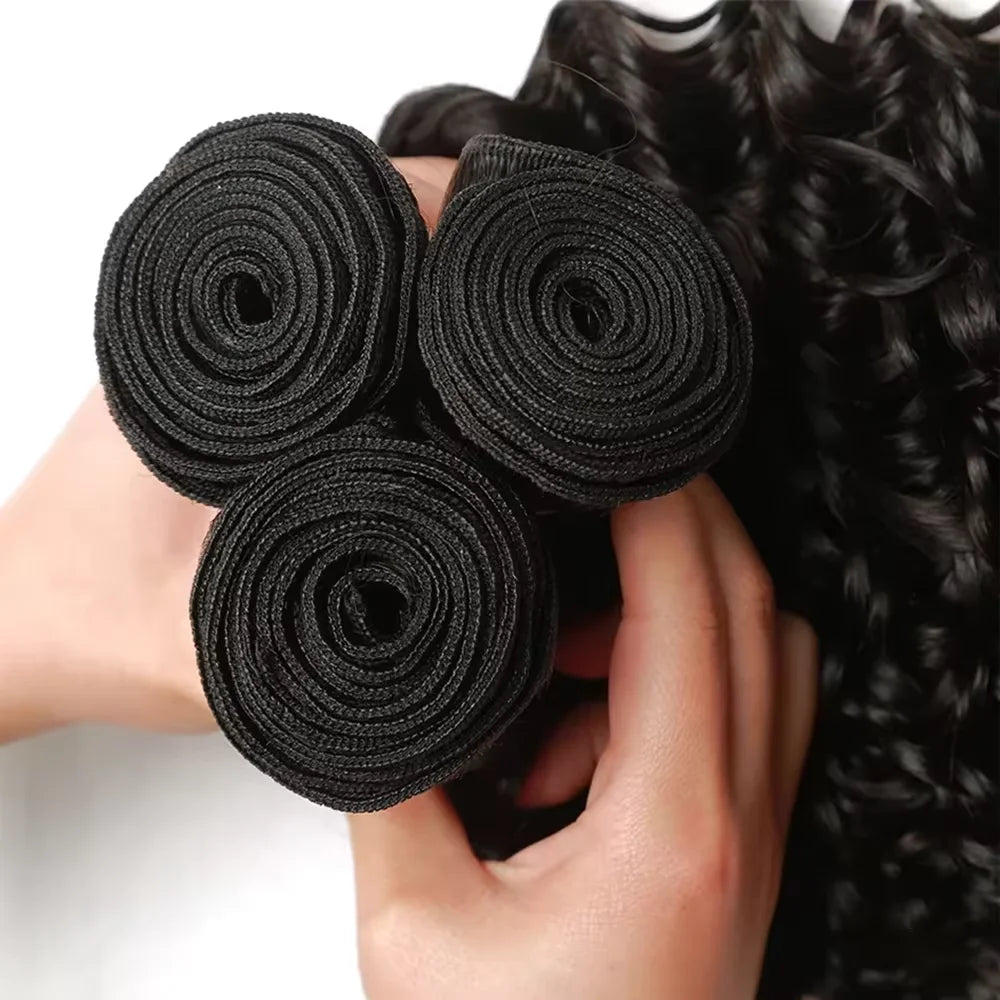 38 40 Inches Deep Wave Natural Color Bundles Brazilian Hair Extension Remy Hair Bundles One Weave Unprocessed 3/4 Pieces
