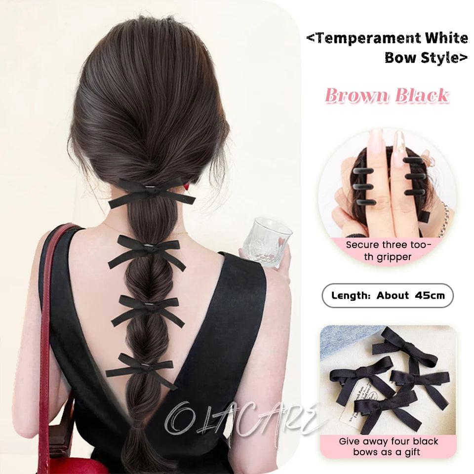 Ponytail Extension Bow Claw Curly Wavy Clip in Hairpiece Ponytail Hair Extensions Long Pony Tail Synthetic for Women Girl Daily