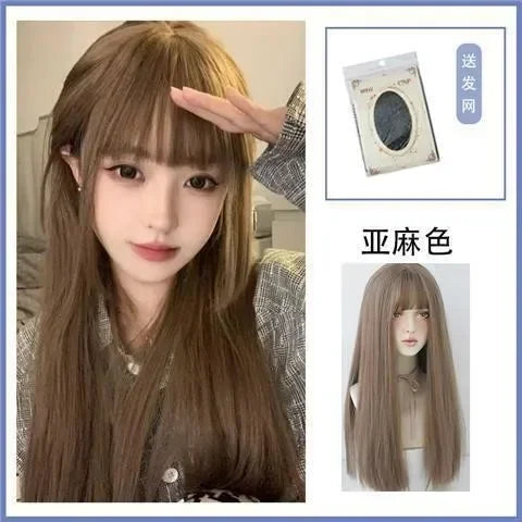 Whtie Wig with Bangs Long Straight Cosplay Wig for Party Fashion Lolita Headband Synthetic Wigs for Women