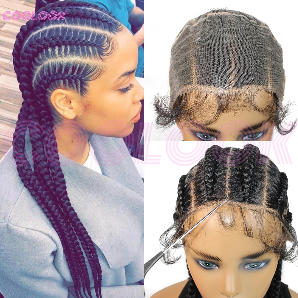 360 Full Lace Cornrow Braided Wigs For Black Women Synthetic Knotless 20" Glueless Braided Wig With Baby Hair Goddess Braids Wig