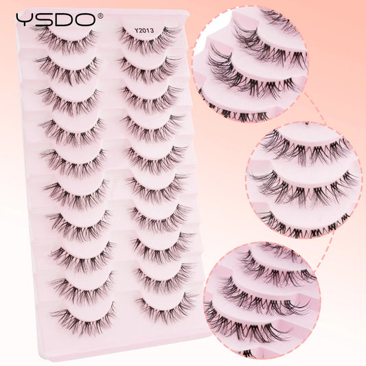 YSDO Natural Long Eyelashes 10 Pairs Wispy Soft 3D Mink Lashes Reusable Cat Eye Lashes Makeup Eyelash Extension Faux Cils
