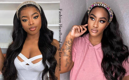 Long Wavy Headband Wig for Women Black Wigs with Brown Blonde Wigs Put On and Go Glueless Wig Long Synthetic Wig Party Daliy Use