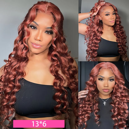 Reddish Brown Loose Deep Wave 13x6 Lace Front Human Hair Wig 30 Inch Brazilian Water Wave Wigs 13x4 HD Lace Frontal Wig