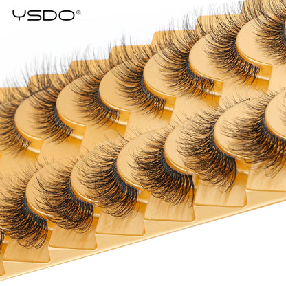 YSDO Natural Long Eyelashes 10 Pairs Wispy Soft 3D Mink Lashes Reusable Cat Eye Lashes Makeup Eyelash Extension Faux Cils