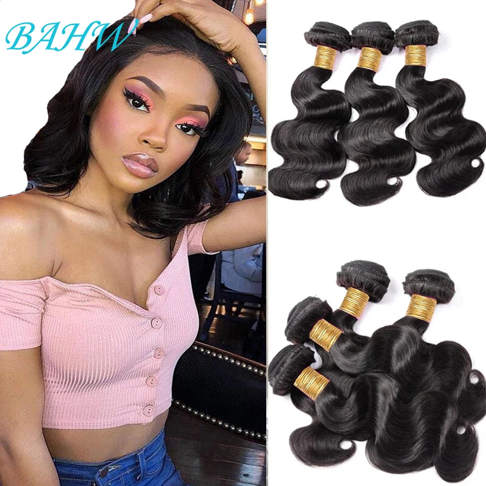 BAHW Hair Indian Raw Hair Body Wave Hair 1/2/3 PCS Bundles 100% Virgin Human Hair Extensions Natural Color Short inch For Women