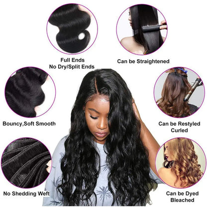 Body Wave Bundles Human Hair With Frontal 100% Natural Human Hair Extensions 3 Bundles With13x4 Transparent Lace Frontal Closure