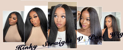 Synthetic U Part Wigs for Black Women Yaki Straight Wigs Natural Color Kinky Straight U-part wigs Hair Extension Clip