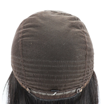 Full Lace Silk Base Wig with PU Front 18" Remy Human Hair Wig for Women Natural Black Silk Top Glueless Wig Natural Scalp