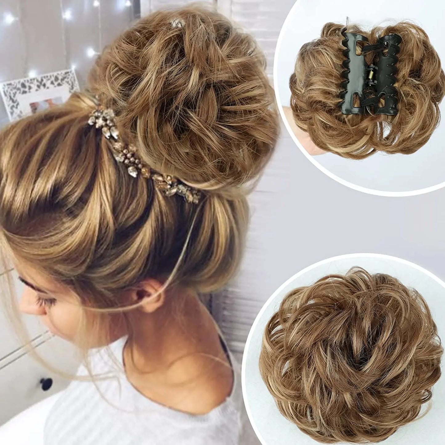 Messy Bun Hair Piece Claw Hair Bun Wig Clipped In Claw Hair Natural Wavy Curly Comb Synthetic Wig For Female