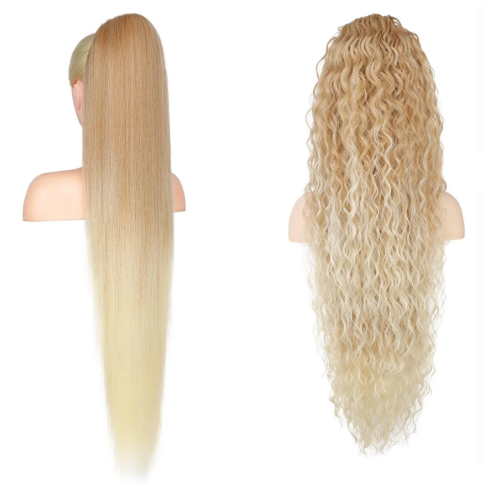 Ponytail Extension Synthetic Hairpieces 36 Inch Long Straight Drawstring Ponytail Fake Tails Natural Soft Clip in Hair Extension