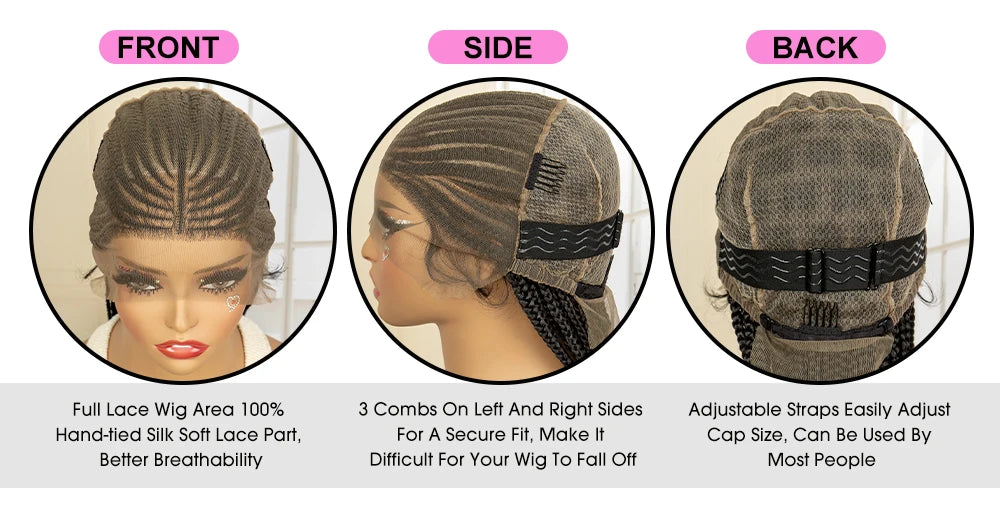 Full Lace Braided Wig Synthetic Braid Wigs Lace Frontal Wig with Baby Hair Box Braided Wig for Black Women Knotless Braid Wigs