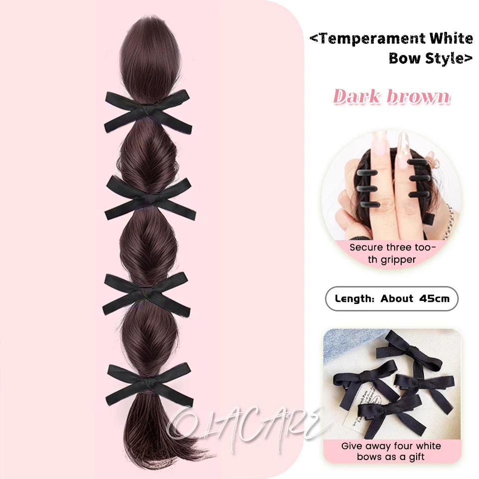 Ponytail Extension Bow Claw Curly Wavy Clip in Hairpiece Ponytail Hair Extensions Long Pony Tail Synthetic for Women Girl Daily